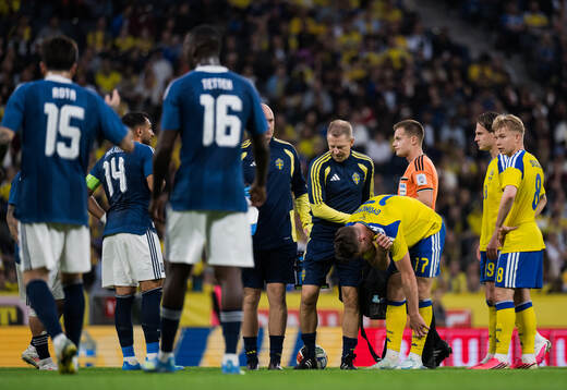 Viktor Gyökeres of Sweden in pain