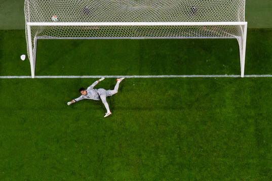 Goalkeeper Kostas Tzolakis of Greece lets in the 1-1 goal