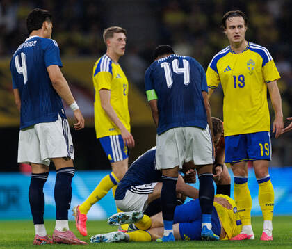 Viktor Gyökeres of Sweden in pain