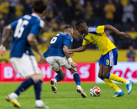 Dimitris Kourbelis of Greece and Alexander Isak of Sweden