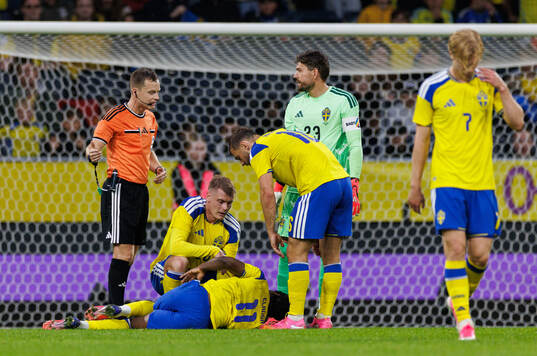 Anthony Elanga of Sweden in pain