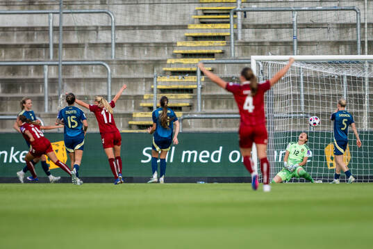 Goalkeeper Jennifer Falk of Sweden looks dejected