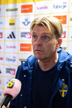 Head coach Tony Gustavsson of Sweden in mixed zone
