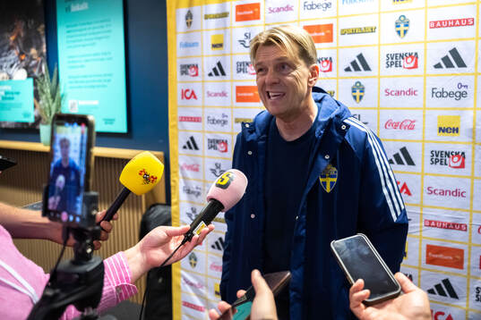 Head coach Tony Gustavsson of Sweden in mixed zone