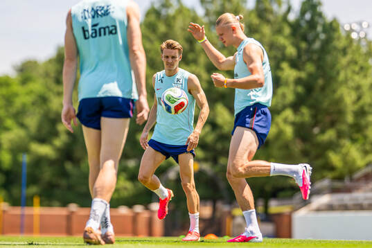 Martin Ødegaard and Erling Braut Haaland of the Norwegian