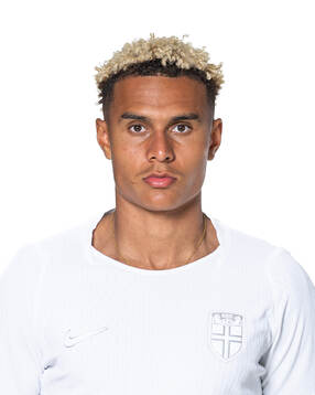 Antonio Nusa of the Norwegian national football team poses