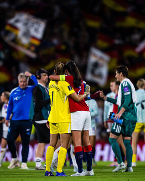 Goalkeeper Cecilie Fiskerstrand and Ingrid Engen of Norway