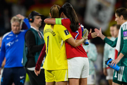 Goalkeeper Cecilie Fiskerstrand and Ingrid Engen of Norway