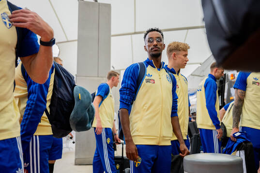 Taha Ali of the Swedish national football team arrives at