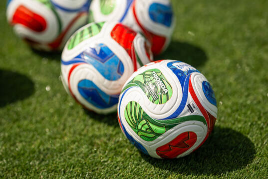 The official FIFA World Cup match ball at a training