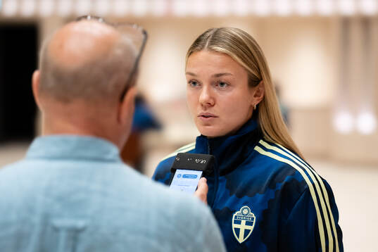 Beata Olsson at a press event with the women's national