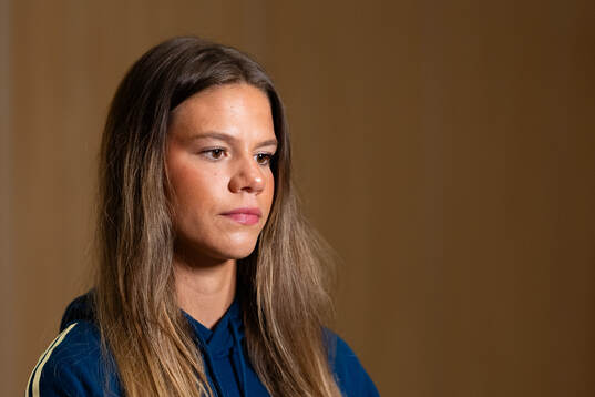 Bella Andersson at a press event with the women's national