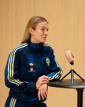 Beata Olsson at a press event with the women's national