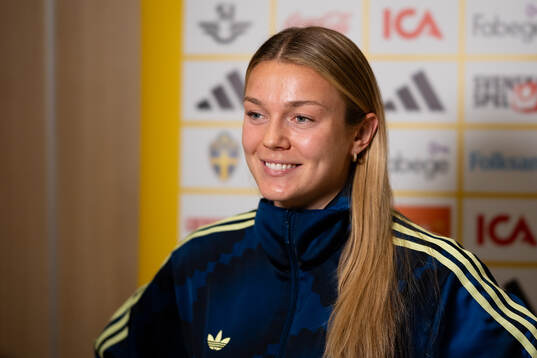 Beata Olsson at a press event with the women's national