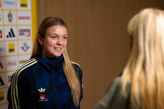 Beata Olsson at a press event with the women's national