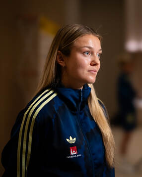 Beata Olsson at a press event with the women's national