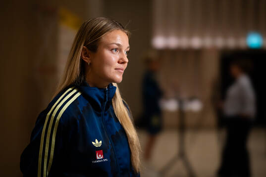 Beata Olsson at a press event with the women's national