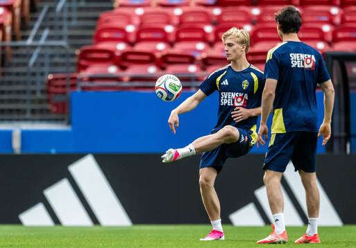 Lucas Bergvall of the Swedish national football team at a