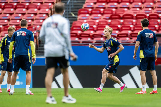 Lucas Bergvall of the Swedish national football team at a