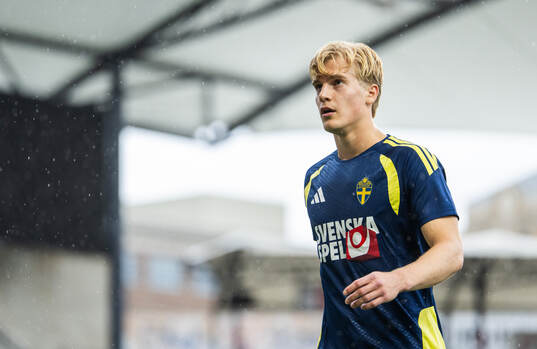 Lucas Bergvall of the Swedish national football team at a
