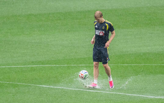 Lucas Bergvall of the Swedish national football team at a