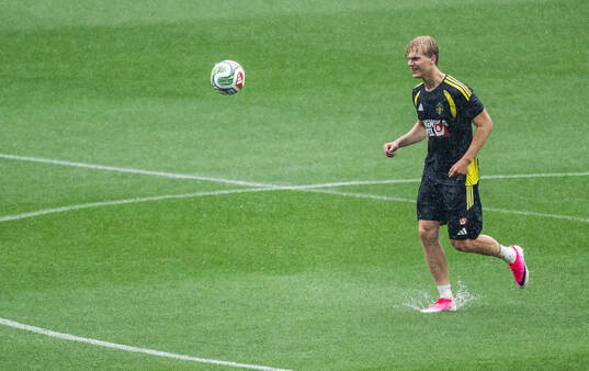 Lucas Bergvall of the Swedish national football team at a