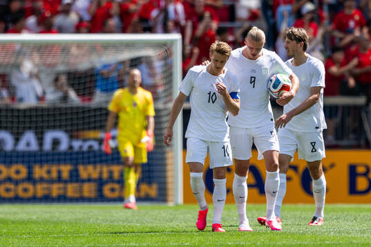 Martin Ødegaard, Sander Berge and Erling Braut Haaland of