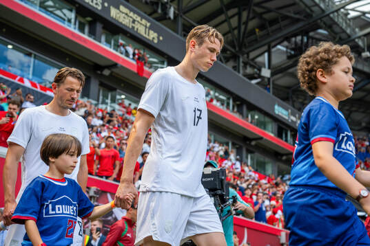 Torbjørn Lysaker Heggem of Norway enters the pitch