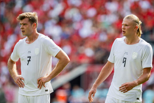 Alexander Sørloth and Erling Braut Haaland of Norway
