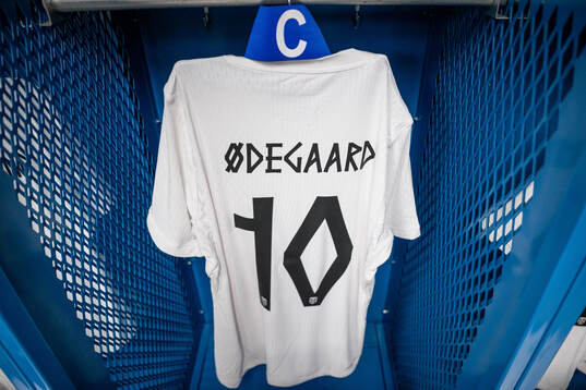The kit of Martin Ødegaard of Norway in the dressing room