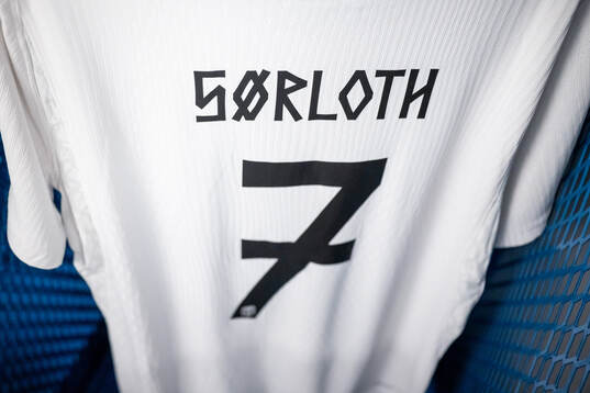 The kit of Alexander Sørloth of Norway in the dressing room