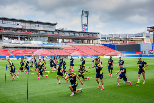 Players of the Swedish national football team at a training