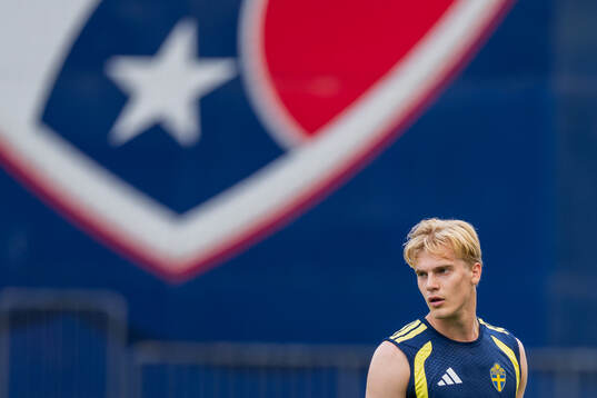 Lucas Bergvall of the Swedish national football team at a