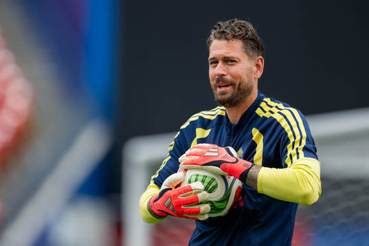 Goalkeeper Kristoffer Nordfeldt of the Swedish national