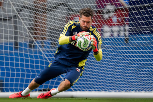 Goalkeeper Kristoffer Nordfeldt of the Swedish national