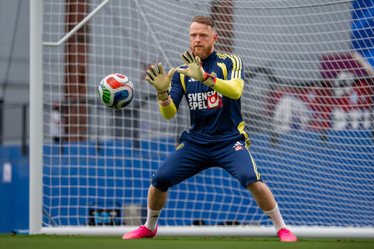 Goalkeeper Viktor Johansson of the Swedish national