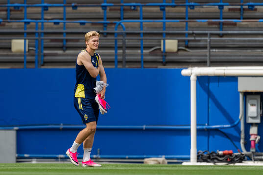 Lucas Bergvall of the Swedish national football team at a