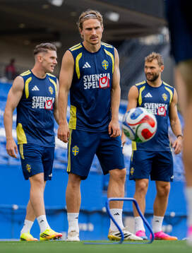Carl Starfelt of the Swedish national football team at a