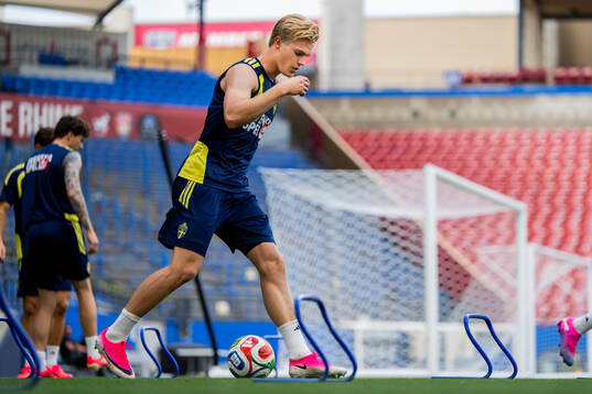 Lucas Bergvall of the Swedish national football team at a
