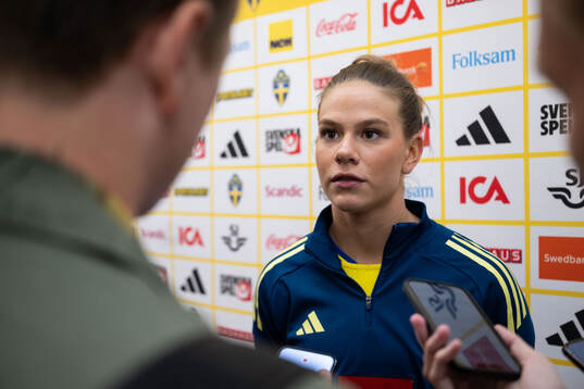 Bella Andersson of Sweden in mixed zone