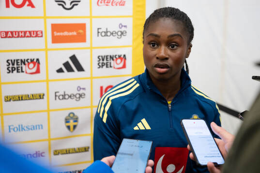 Monica Jusu Bah of Sweden in mixed zone