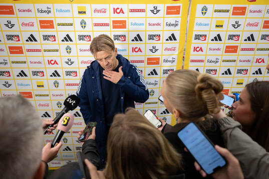 Head coach Tony Gustavsson of Sweden in mixed zone
