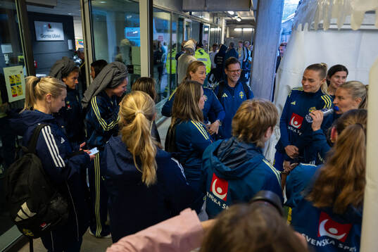 Players of Sweden outside the mixed zone
