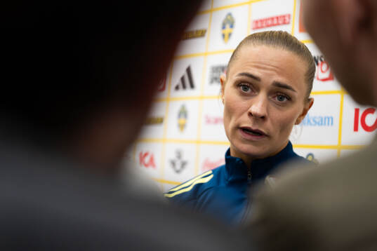 Fridolina Rolfö of Sweden in mixed zone