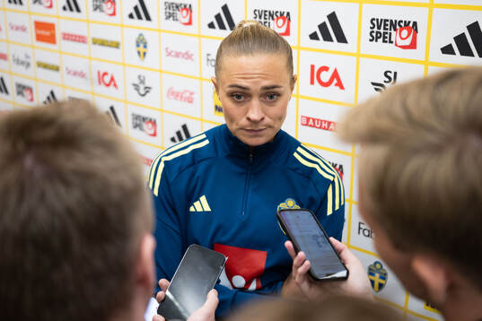 Fridolina Rolfö of Sweden in mixed zone