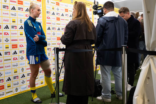 Stina Blackstenius of Sweden in mixed zone
