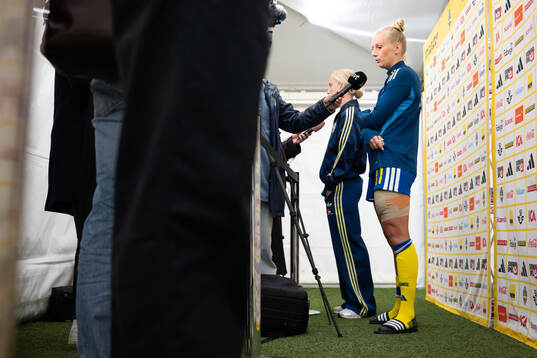 Stina Blackstenius of Sweden in mixed zone