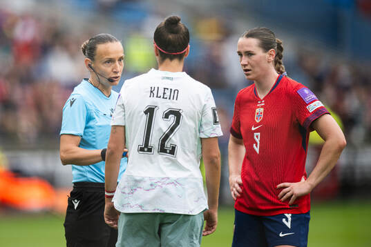 Ivana Projkovska, referee, Jennifer Klein of Austria and