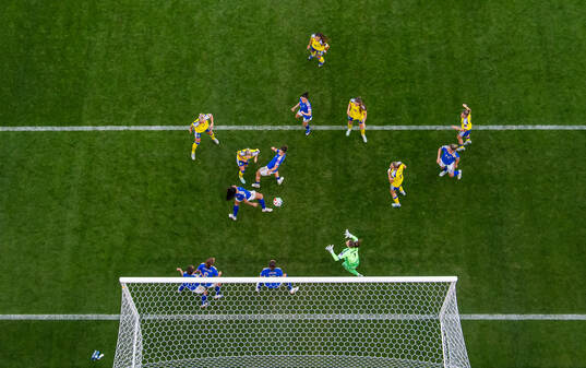 Hanna Lundkvist of Sweden scores 1-2 past goalkeeper Laura