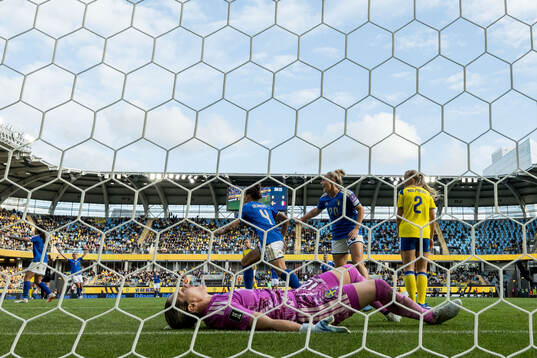 Federica D'Auria of Italy celebrates and goalkeeper